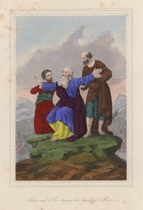 Aron och Hur håller Moses i händerna (färggravyr) av English School