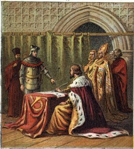 Abdikation av kung Richard II av England (1367-1400) 1399 till förmån för sin kusin Henrik (Henry IV av England) av English School