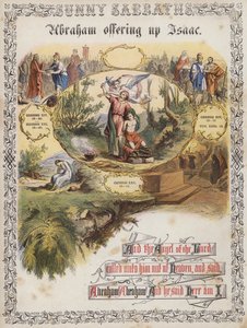 Abraham offrar Isak (färgad gravyr) av English School