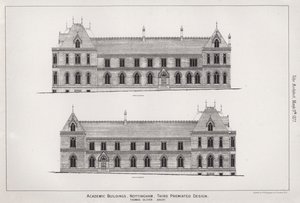 Akademiska byggnader, Nottingham, tredje premiärdesign (gravyr) av English School