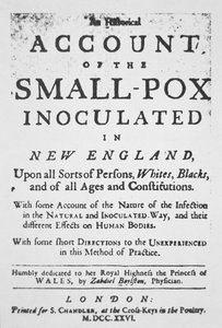 "Redogörelse för smittkopporna inokulerade i New England", broschyr publicerad i London (bläck på papper) av English School