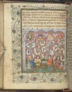 Lägg till 10302 fol.32v Alkemisterna Geber (800 eller 900 e.Kr.), Arnold av Villanova, Rhasis och Hermes Trismegistus, från 
