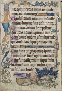 Lägg till. 42130, f.182v Psalm 103, med grotesker, från 