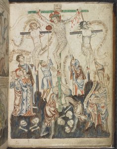 Lägg till. 47682, f.32, The Crucifixion, från Holkham Bible Picture Book, c.1320-30 (vellum) av English School
