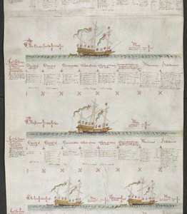 Lägg till MS 22047 f.6r Galeasses: The Greyhound, The Jennet, The Lion and The Dragon, från 