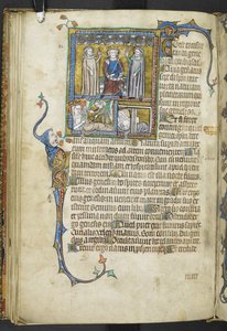 Lägg till MS 47680 f.31v Alexander med två astrologer som pekar på stjärnorna med en drottning och en kvinna med nyfödda bebisar, från 