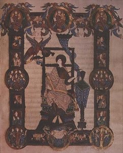 Ytterligare 34890, f.114v: St. Johannes evangelisten, från Grimbald-evangelierna, c.1020 (vellum) av English School