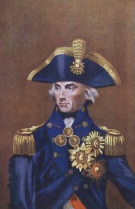 Amiral Lord Nelson, porträtt (lito i färg) av English School
