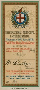Inträdesbiljett till International Municipal Entertainment i Guildhall, London, den 29 juli 1875 av English School