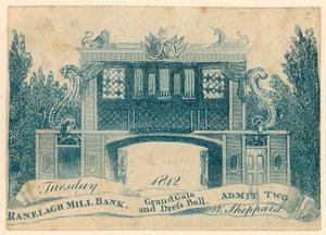 Inträdesbiljett till en storslagen gala och dressball på Ranelagh Gardens, Millbank, London. 1812 av English School