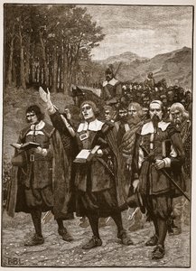 Advance of the Covenanters över gränsen till England, illustration från Cassells Illustrated History of England (sepiafoto) av English School