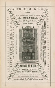 Annons för Alfred M Kino, skräddare, 40 Cornhill och 87 Regent Street, London av English School