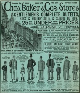Annons för Chas Baker & Cos Stores av English School