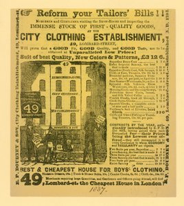 Annons för Doudney & Son, City Clothing Establishment, 49 Lombard Street, London av English School