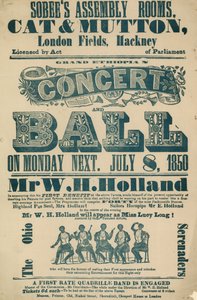 Annons för Grand Ethiopian Concert and Ball, 8 juli 1850, i Sobees Assembly Rooms av English School