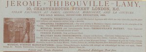 Annons för Jerome Thibouville-Lamy, 10 Charterhouse Street, London, instrumentmakare av English School