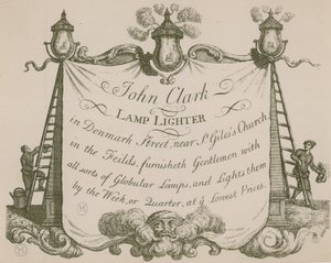 Annons för John Clarke, lamptändare, Denmark Street, London av English School