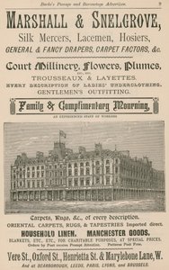 Annons för Marshall & Snelgrove, Silk Mercers, Lacemen, Hosiers av English School
