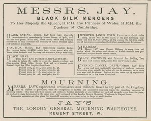 Annons för Mrs Jay, London General Mourning Warehouse, Regent Street av English School