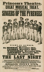 Annons för Princess Theatre, London, med sångarna från Pyrenéerna av English School
