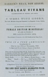 Annons för Tableau Vivans, illustrationer av poesi och sång, Garricks Head, Bow Street, London av English School