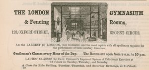 Annons för The London Gymnasium & Fencing Rooms, 123 Oxford Street, Regent Circus av English School
