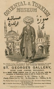 Annons för The Oriental and Turkish Museum på St Georges Gallery, Hyde Park Corner, Piccadilly, London av English School
