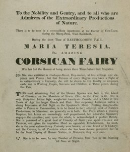 Annonsera för ett framträdande av Madame Maria Teresia, den korsikanska feen av English School