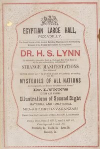 Annons för framträdande av Dr H S Lynn i Egyptian Hall av English School