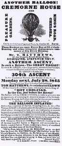 Annons för ballonguppstigning, Cremorne Gardens, Chelsea av English School