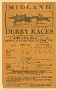 Annons för järnvägsutflykt till Midland Derby Races, 15-17 november 1922 av English School