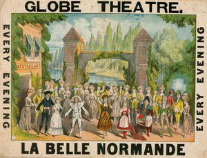 Annons för Globe Theatre, London, för La Belle Normande av English School