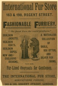 Annons för International Fur Store, 163 & 198 Regent Street, London av English School