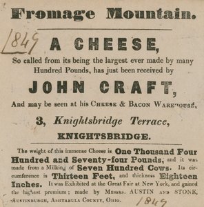 Annons för utställningen av en ost som kallas Fromage Mountain av English School