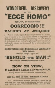 Annons för utställningen av en replik av målningen Ecce Homo av Correggio (Antonio Allegri) av English School