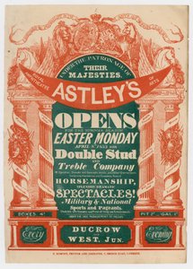 Annons för Astleys Amphitheatre, öppnande för sommarsäsongen, 8 april 1833 av English School