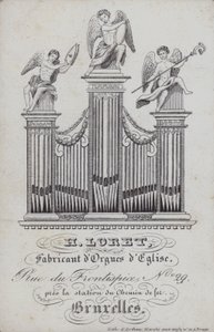 Annons för H Loret, tillverkare av kyrkorglar, Bryssel, Belgien (litho) av English School