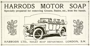 Annons för Harrods motortvål (litho) av English School