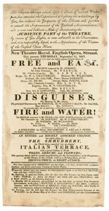 Annons för New Theatre Royal, English Opera, Strand, London, den 11 september 1817, där gasbelysning nämns av English School