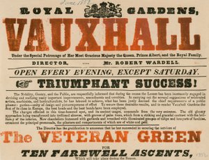 Annons för Royal Garden, Vauxhall; Vauxhall Gardens, London av English School