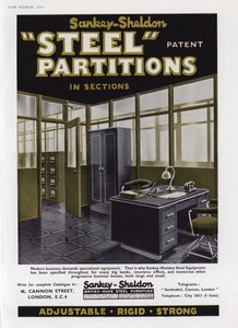 Annons för Sankey-Sheldon Steel Partitions, 1937 av English School