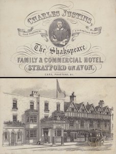 Annons för The Shakespeare Hotel, Stratford on Avon, Warwickshire (gravyr) av English School
