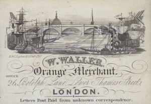 Annons för W Waller, Orange Merchant, London (litho) av English School