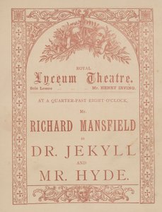 Reklamkort för Lyceum Theatre, Dr Jekyll och Mr Hyde med Richard Mansfield i huvudrollen av English School