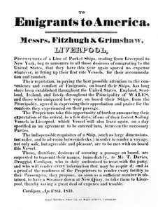 Annons för Packet Ships to America, 1839 (tryckt papper) av English School