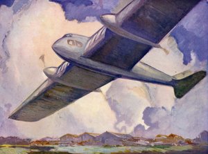 Framtidens flygplan (färglitografi) av English School