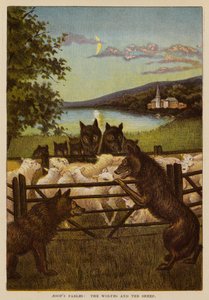 Aesops fabler, Vargarna och fåren (färglitografi) av English School