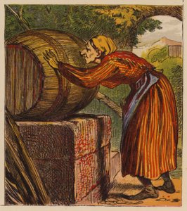Aesops Fables: The Woman and the Wine-Cask (färg litho) av English School
