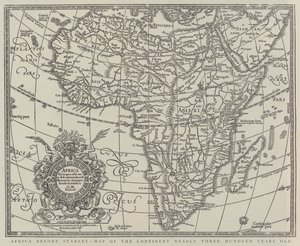 Afrika före Stanley, karta över kontinenten nästan tre hundra år gammal (gravyr) av English School