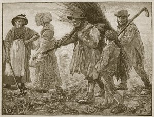 Jordbruksarbetare vid tiden för det första reformparlamentet, illustration från Cassells Illustrated History of England (sepiafoto) av English School